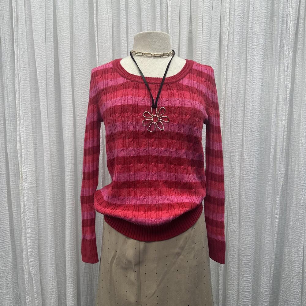 Preppy Pink Y2K Striped Knit Sweater (L)